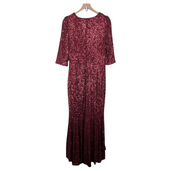 Chicwish | Elbow Sleeve Ruffle Sequined Gown | Burgundy | XL - Picture 8 of 15